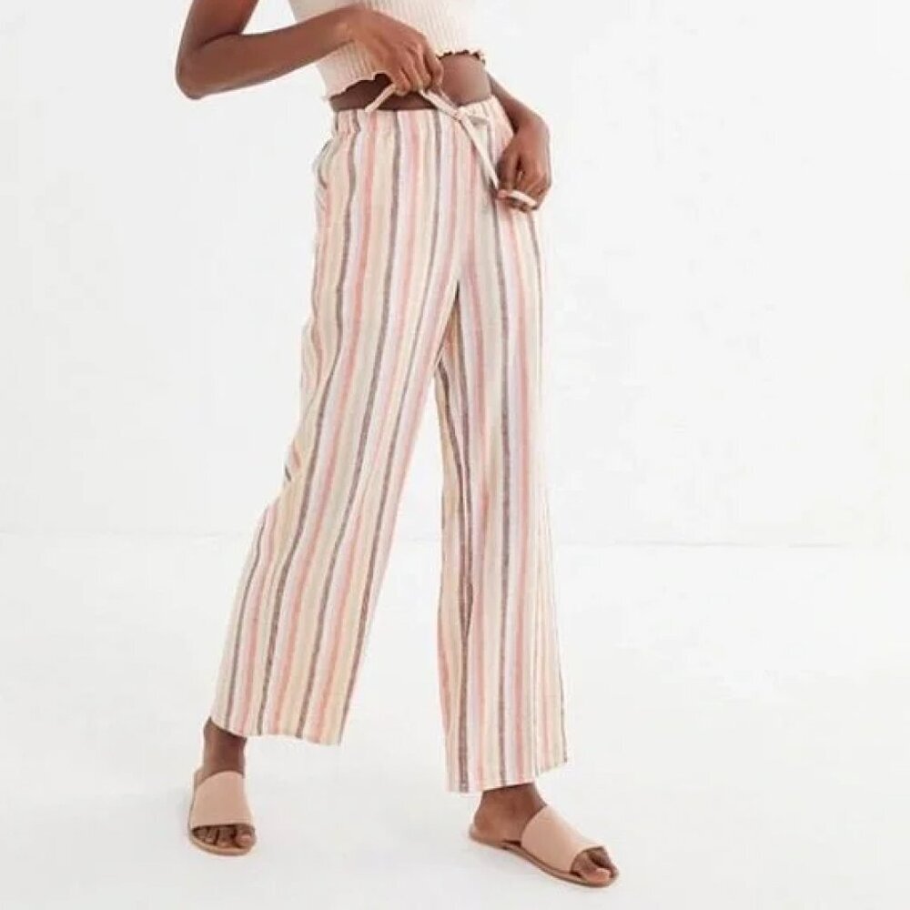 Urban Outfitters Chance Stripe Pant Linen Pull On Neutral Multi Small
